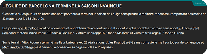 41. Saison Barça invaincu