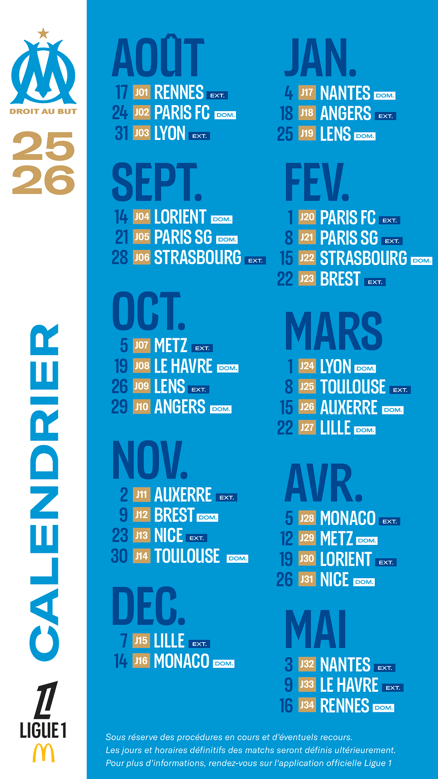 OM Calendrier 25/26