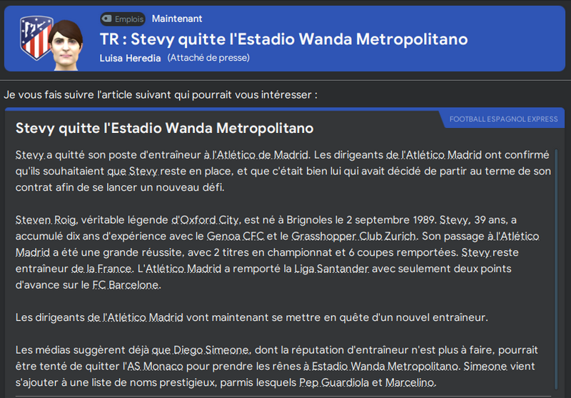 Départ du club, 75%