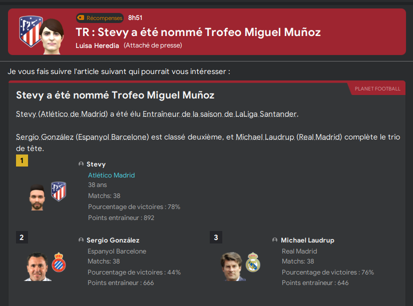 Entraineur de l'année, 75%